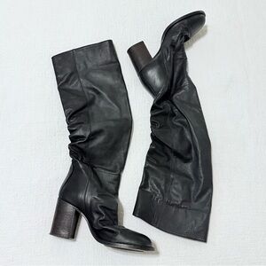 Free People Elle Tall Slouch Boot Black Leather Tall Knee High EUR 40 US 9.5 EUC